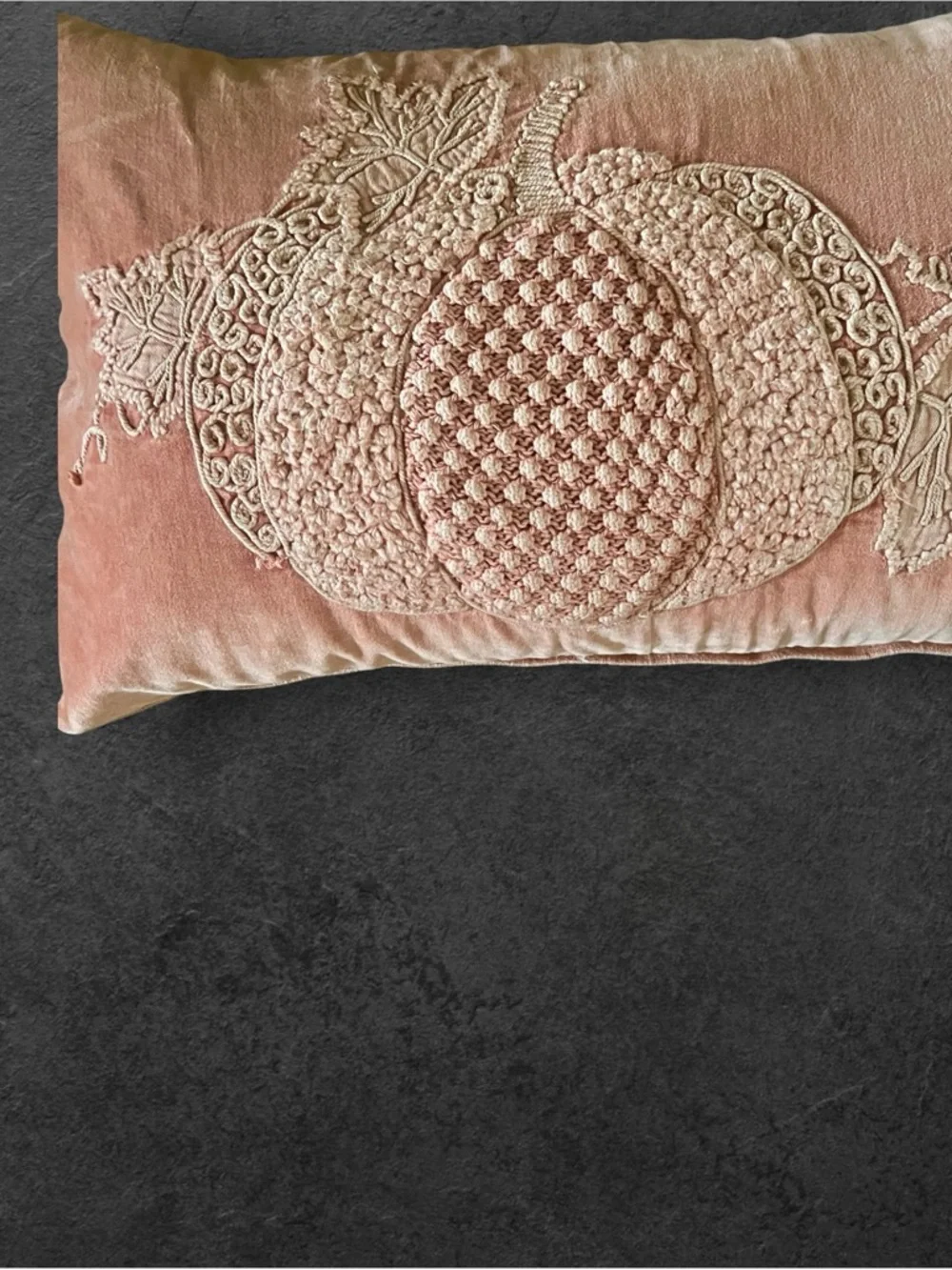 Gifts of Harvest Pumpkin embroidered with vines  cover over duck feather pillow.